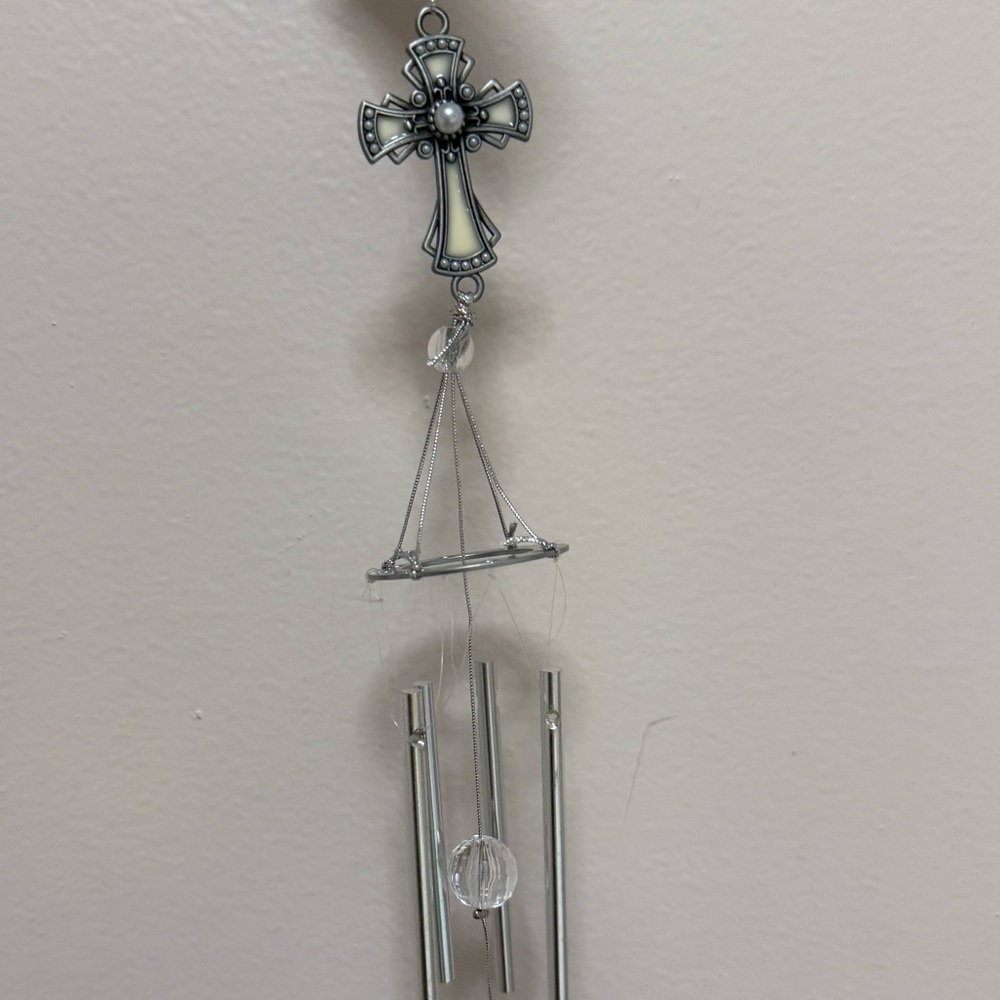 Elegant Silver Cross Wind Chime